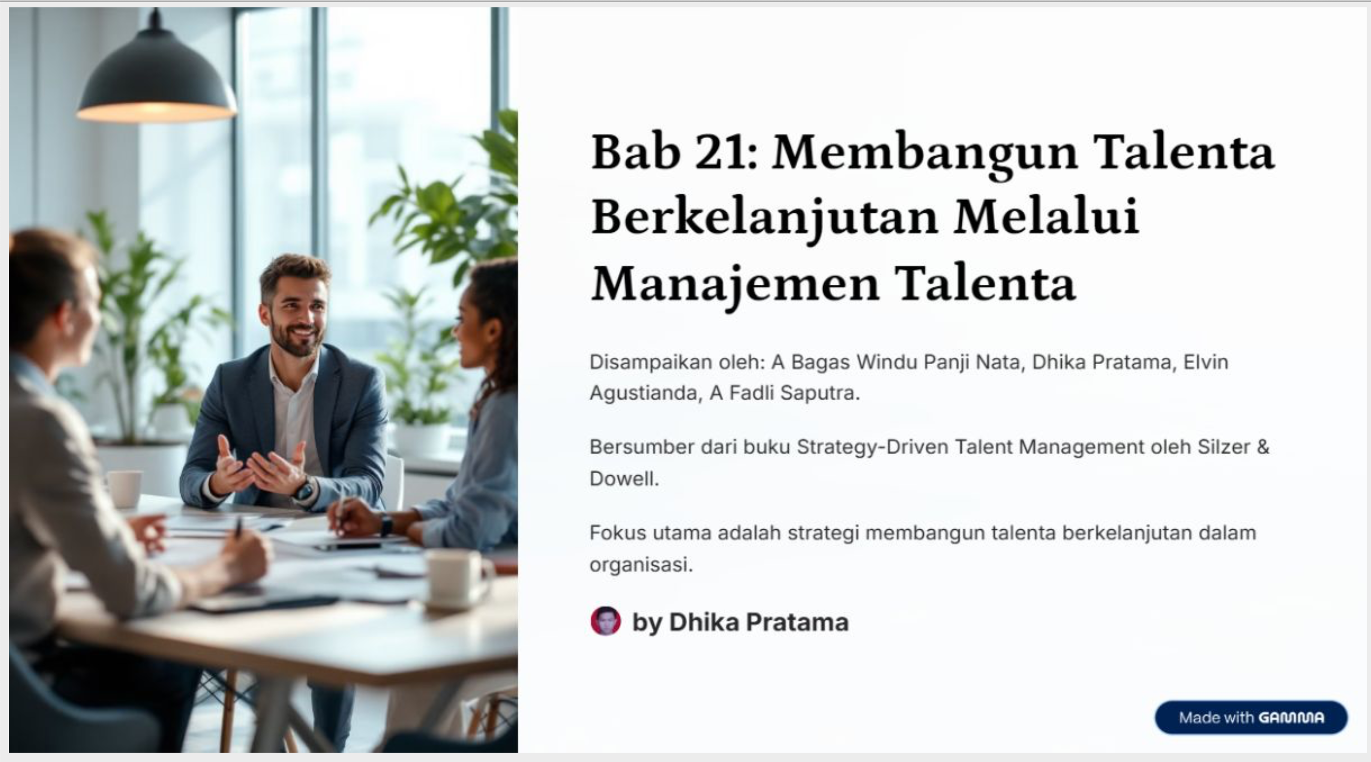 Ch 21. Building Sustainable Talent Through Talent Management: Benefits, Challenges, and Future Directions, Rob Silzer, Ben E