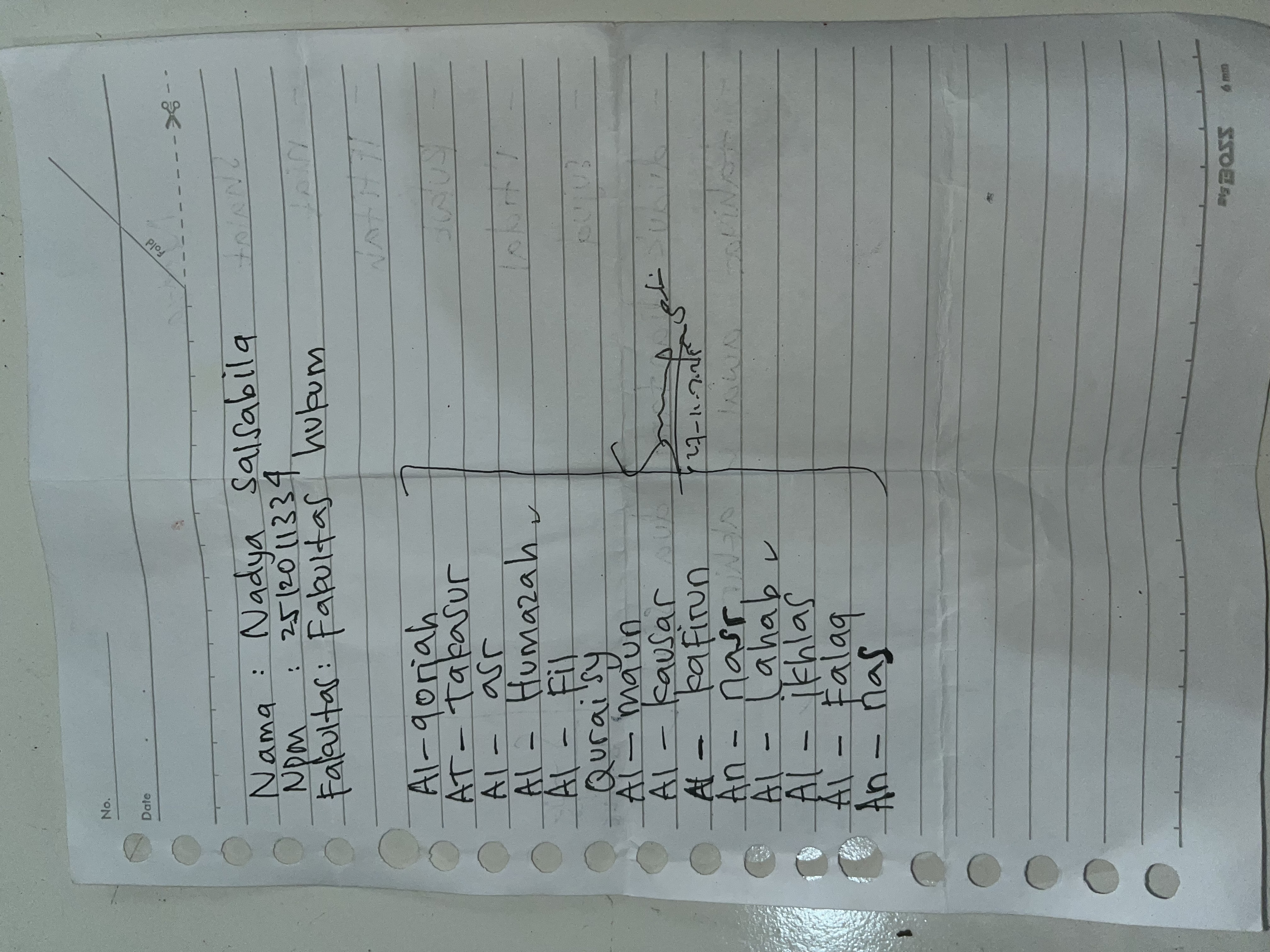 Nama    : Nadya Salsabila  NPM       : 2512011334  Fakultas : Hukum    Bukti setoran surat