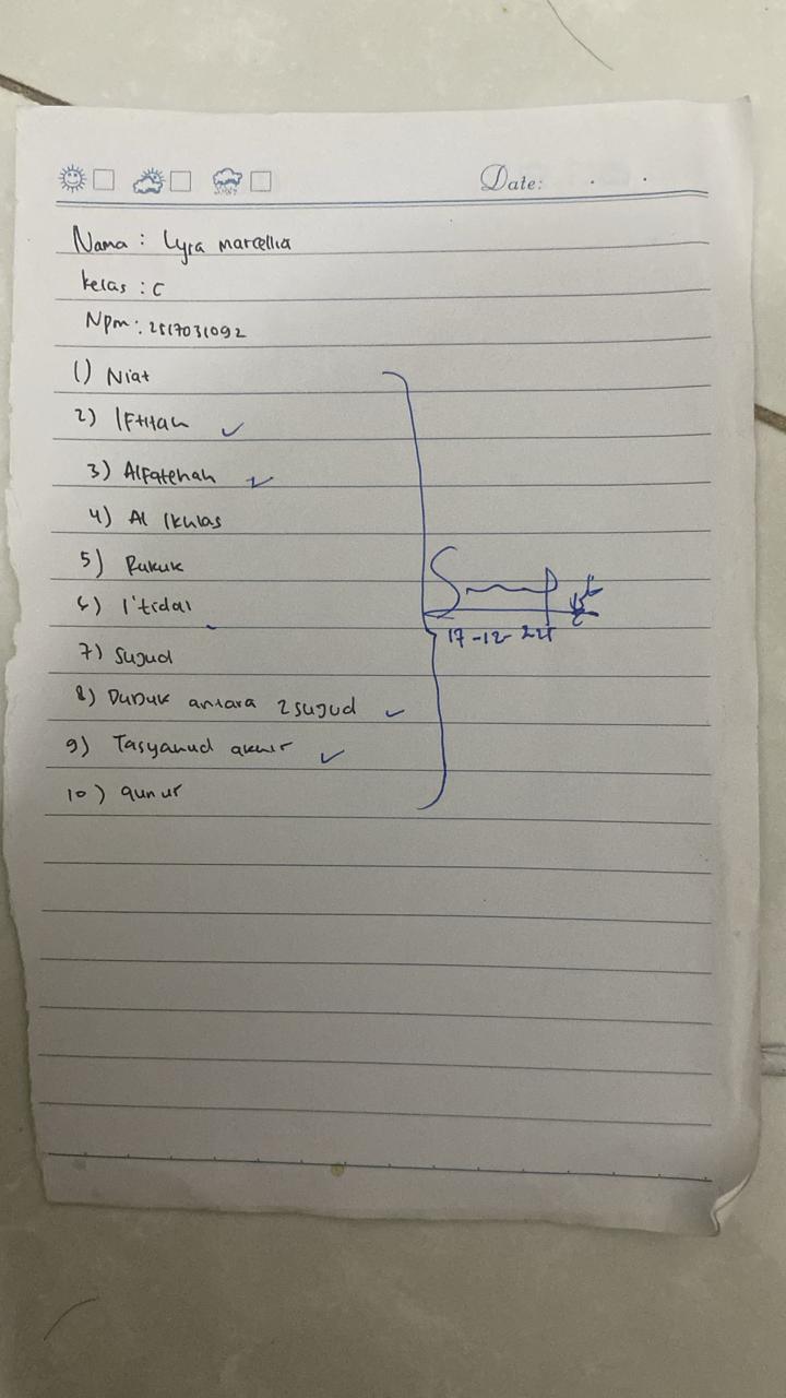 Tugas hafalan sholat lyra