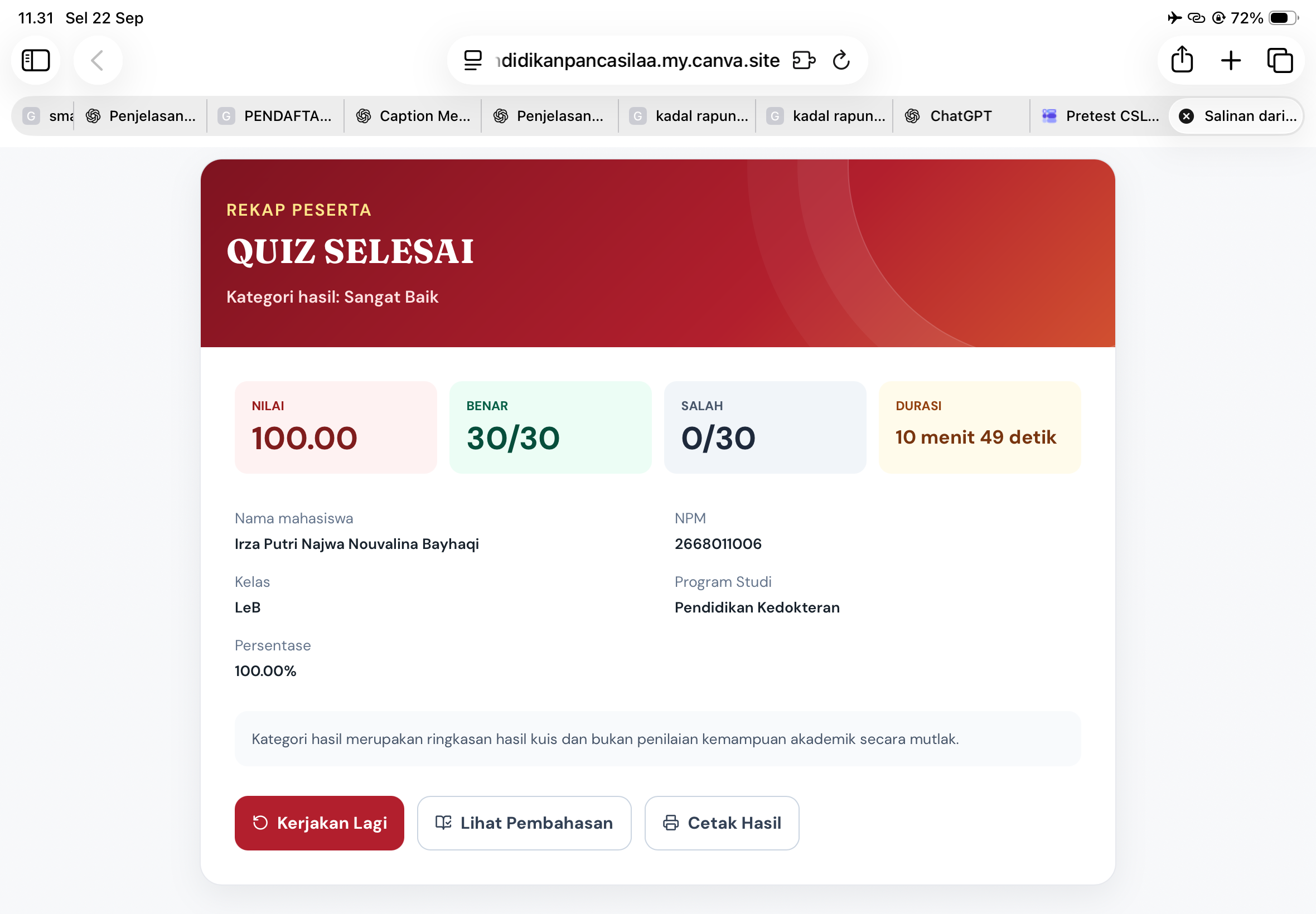 BUKTI QUIZ PERTEMUAN KE 6