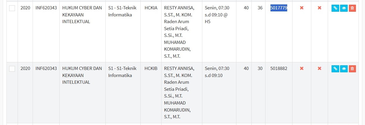 Jadwal kuliah HSKI kelas A dan kelas B