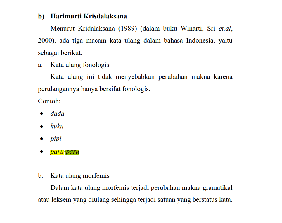 kata 'paru-paru' sebagai kata ulang fonologis
