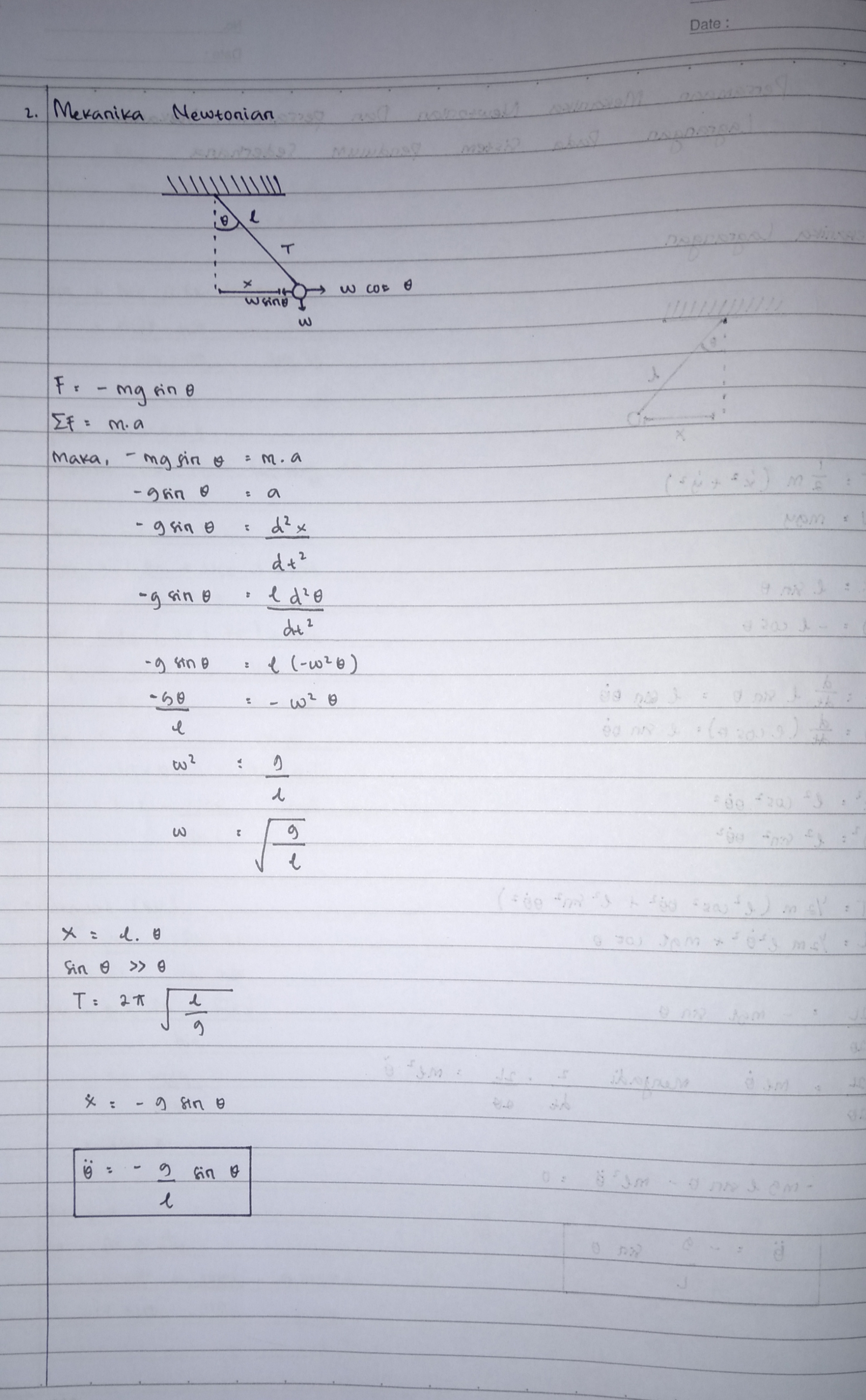 Persamaan mekanika newtonian pada pendulum sederhana